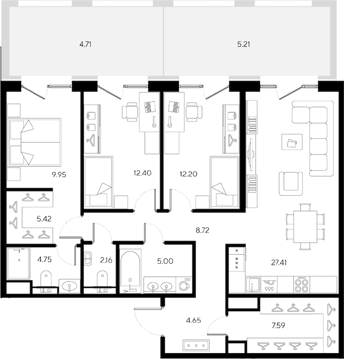 3-комнатная квартира 100.25 м², 2/9 эт., ЖК «LEGENDA Большой 67»
